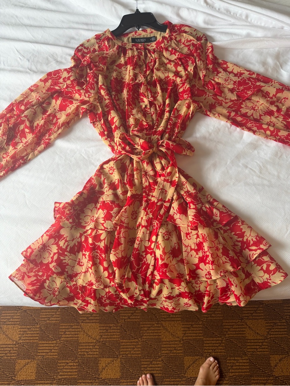 Ralph Lauren Red and Cream Floral Midi Dress